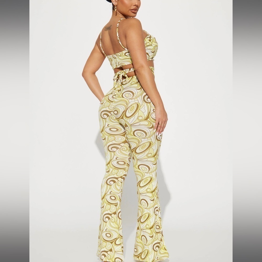 Fashion Nova Yellow Swirl Two-Piece Pantsuit NWOT - Picture 2 of 5